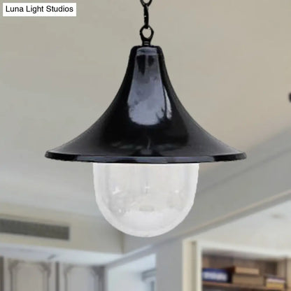 Outdoor Antique Flared Pendant Light with Clear Glass Shade - Rust/Black Finish, 1 Bulb Hanging Lamp