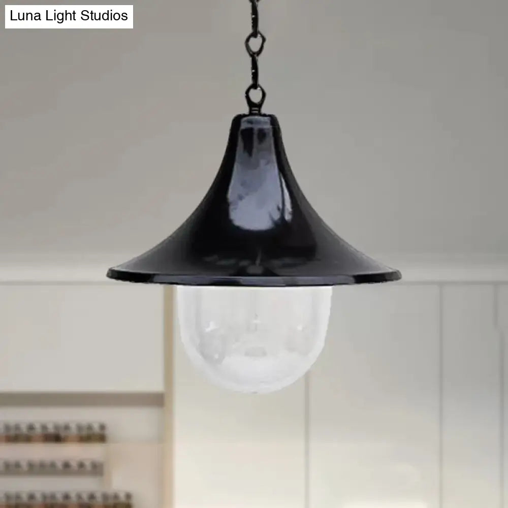 Outdoor Antique Flared Pendant Light with Clear Glass Shade - Rust/Black Finish, 1 Bulb Hanging Lamp