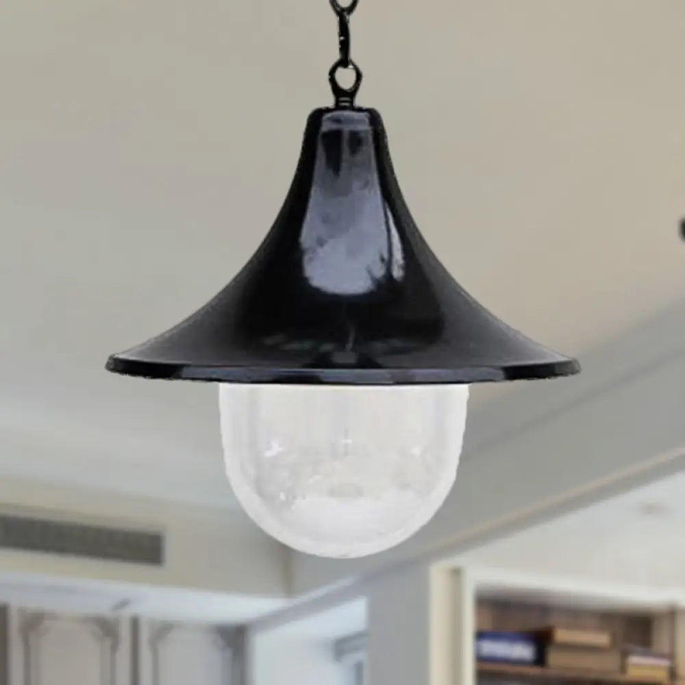 Outdoor Antique Flared Pendant Light with Clear Glass Shade - Rust/Black Finish, 1 Bulb Hanging Lamp