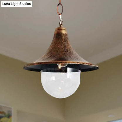 Outdoor Antique Flared Pendant Light with Clear Glass Shade - Rust/Black Finish, 1 Bulb Hanging Lamp