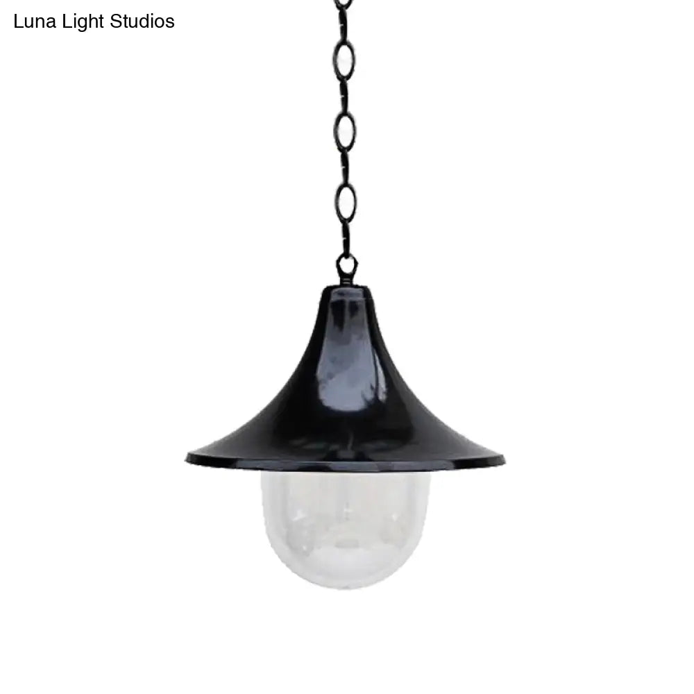 Outdoor Antique Flared Pendant Light with Clear Glass Shade - Rust/Black Finish, 1 Bulb Hanging Lamp