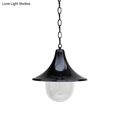 Outdoor Antique Flared Pendant Light with Clear Glass Shade - Rust/Black Finish, 1 Bulb Hanging Lamp