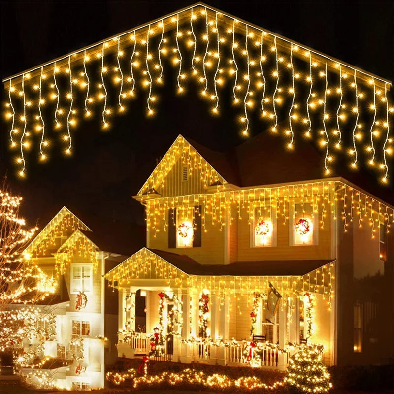 Outdoor Christmas Waterfall Lights 5M Curtain String - Warm White / 220V EU plug