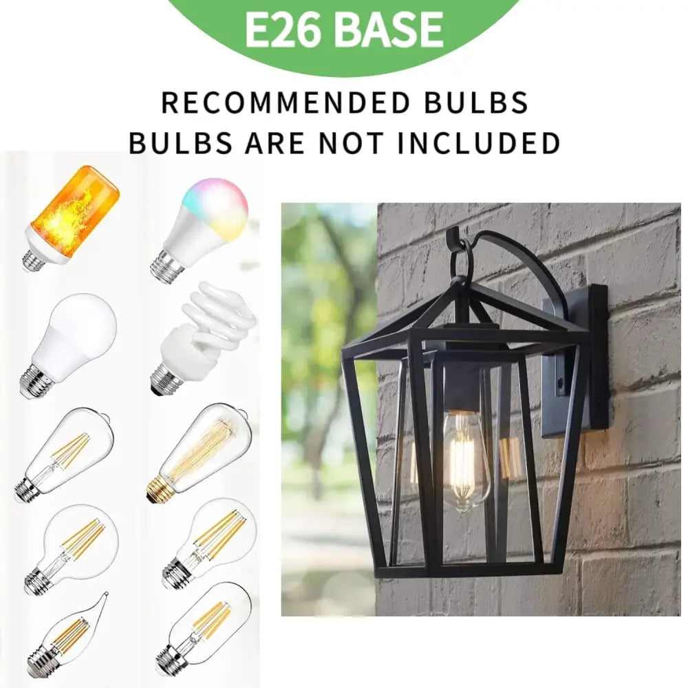 Black wrought iron outdoor wall light with glass shades and visible filament bulb by DecorBites waterproof design