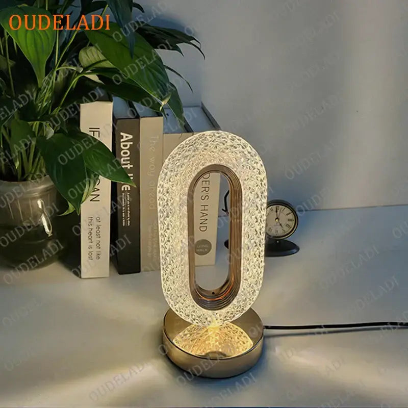 Oval gold crystal bedroom table lamp with textured led finish and gold-toned base for crystal bedroom table decorbites