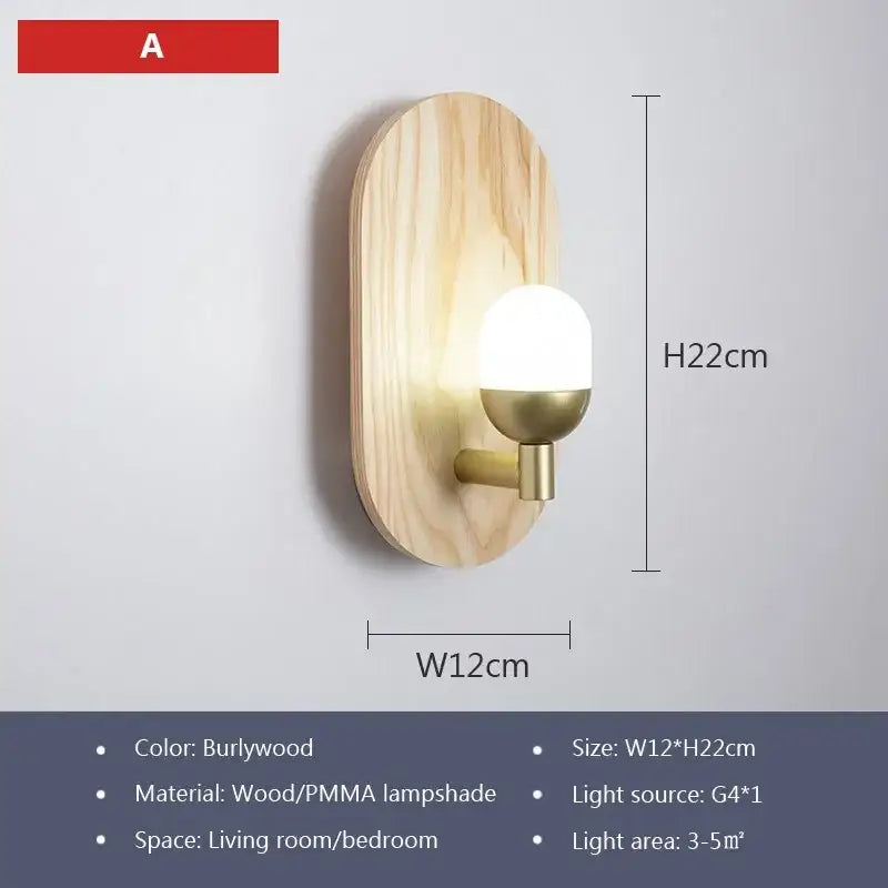 Minimalist oval led wooden wall lamp with burlywood wood backplate frosted pmma shade brass accents for bedroom decorbites led wooden wall