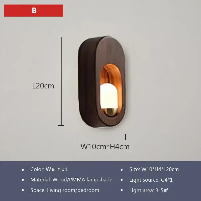 Walnut-finished oval led wooden wall lamp with pmma lampshade and warm amber lighting for bedroom decorbites led wooden wall