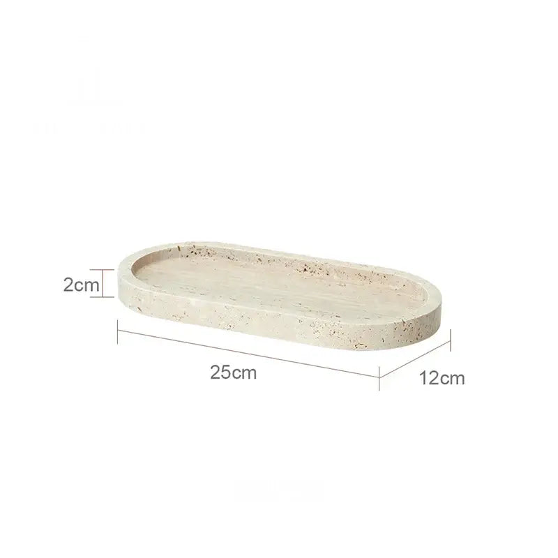 Beige textured concrete oval vanity tray 25cm x 12cm x 2cm complementing decorbites calacatta marble vanity decor