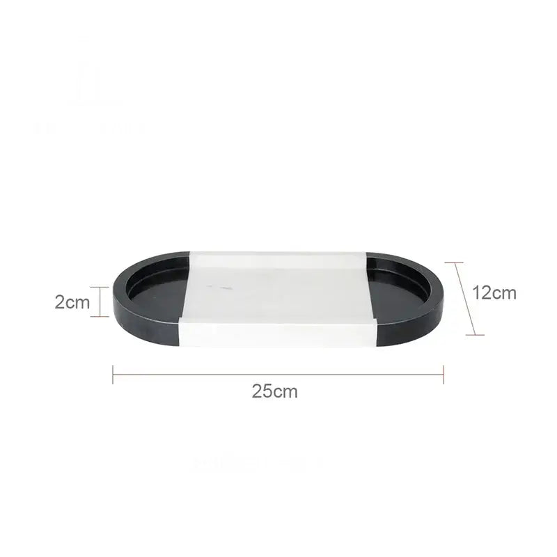 Oval black and white glossy decorbites calacatta marble vanity tray ideal for bathroom soap dish and decorbites calacatta marble use