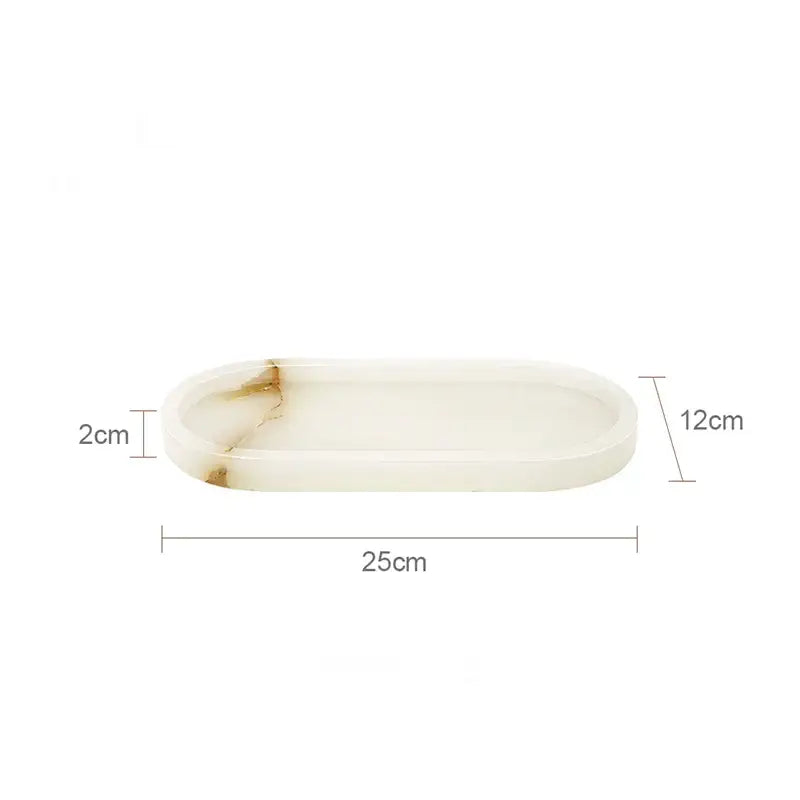 Oval white calacatta marble vanity tray with creamy onyx and subtle brown veining decorbites calacatta marble design