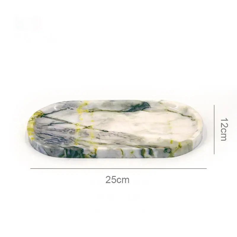 Oval white calacatta marble vanity tray with creamy base and green gray yellow veins for bathroom decorbites calacatta marble
