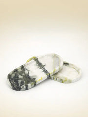 Oval white calacatta marble vanity tray soap dish with black and green veining for bathroom decorbites calacatta marble