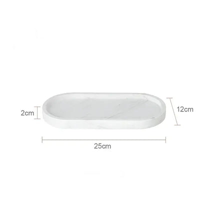 Oval white calacatta marble vanity tray with smooth polished surface and subtle gray veining for bathroom decorbites calacatta marble