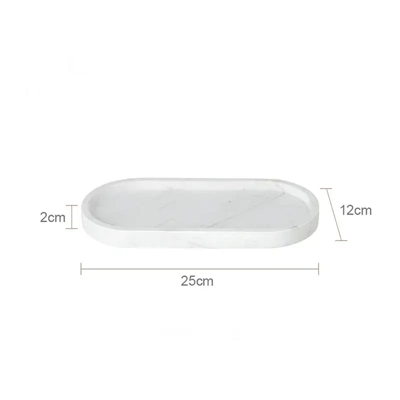 Oval white calacatta marble vanity tray with smooth polished surface and subtle gray veining for bathroom decorbites calacatta marble