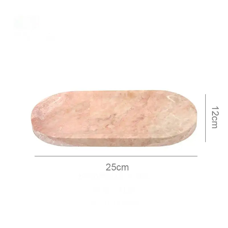 Oval white calacatta marble vanity tray with smooth pink marble surface and subtle beige veining decorbites calacatta marble
