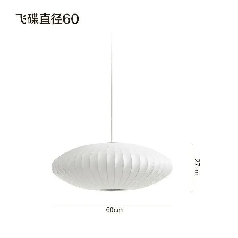 White 60cm oval decorbites bubble silk pendant chandelier with ribbed disc-shaped shade for dining room decor