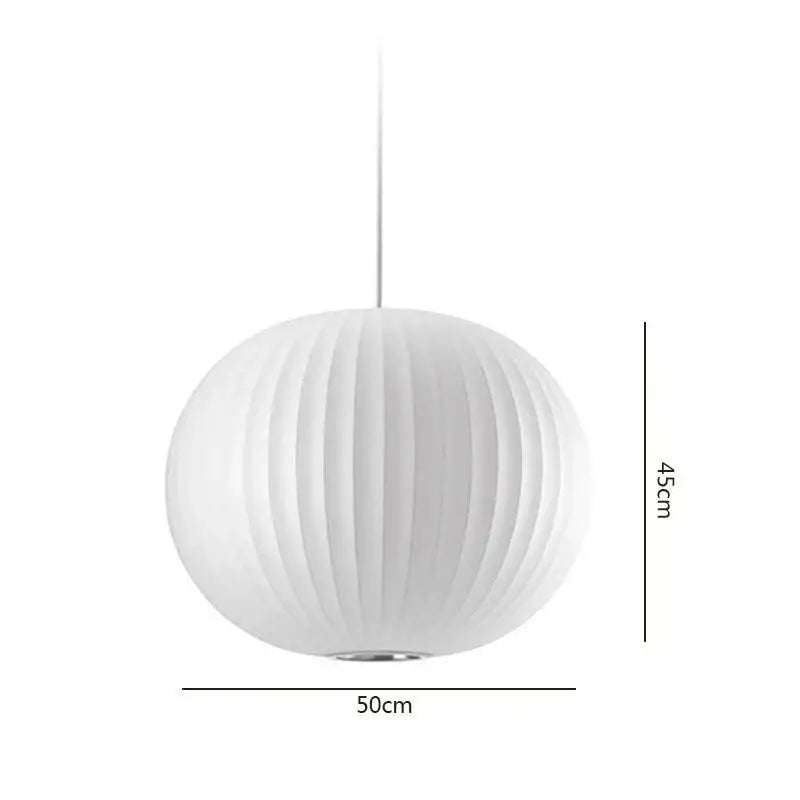 Oval white ribbed bubble silk pendant chandelier with vertical texture and metallic cord for dining room decorbites bubble silk