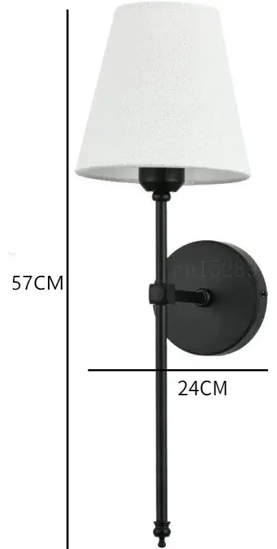 Black wrought iron wall lamp sconce with white fabric shade for decorbites contemporary led wall decor in bedroom