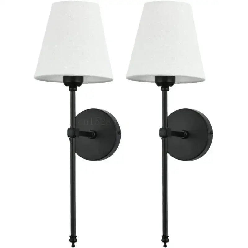 Pair of black wrought iron wall lamp sconces with white fabric shades for bedroom decorbites contemporary led wall use