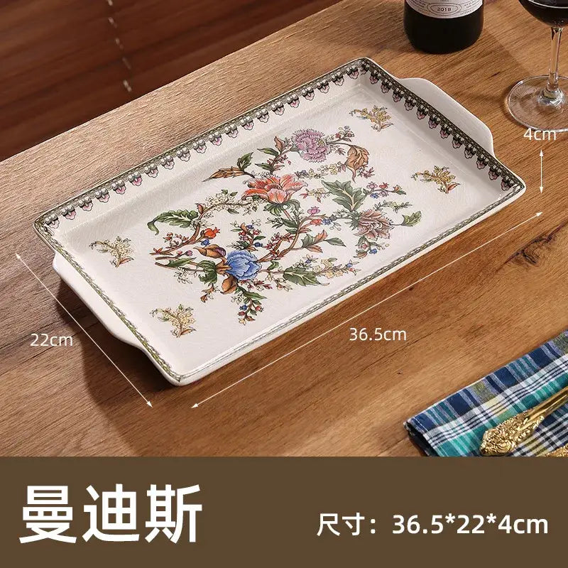 Paisley green and orange ice crack ceramic tray with floral pastel pattern and ornate border for decorbites ice crack use