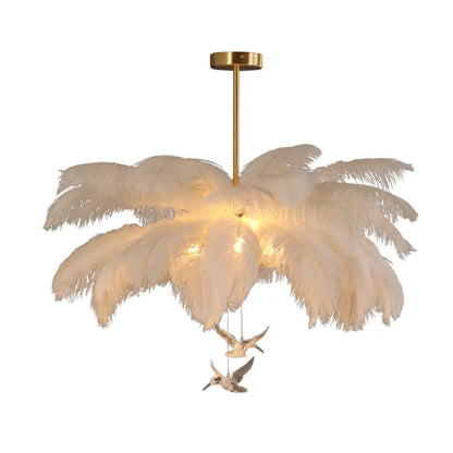 Palm Tree Hanging Light - Feather Nordic Style Chandelier for Living Room in Elegant White