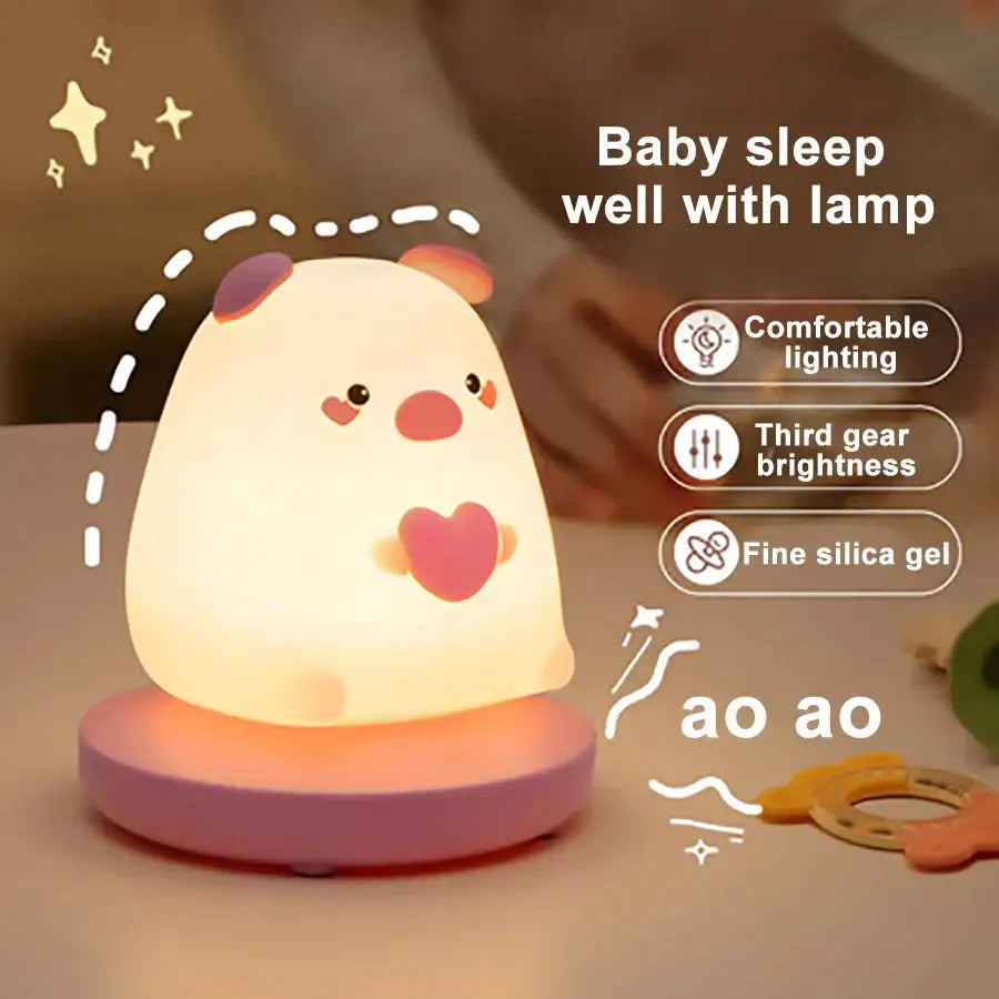 Cute white and pink plush kids animal silicone night light with soft glowing light for bedroom decorbites decor