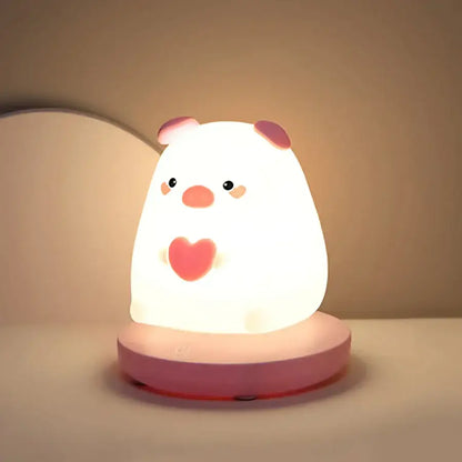 Cute white silicone kids animal night light with pink ears nose and heart decorbites kids animal bedroom decor