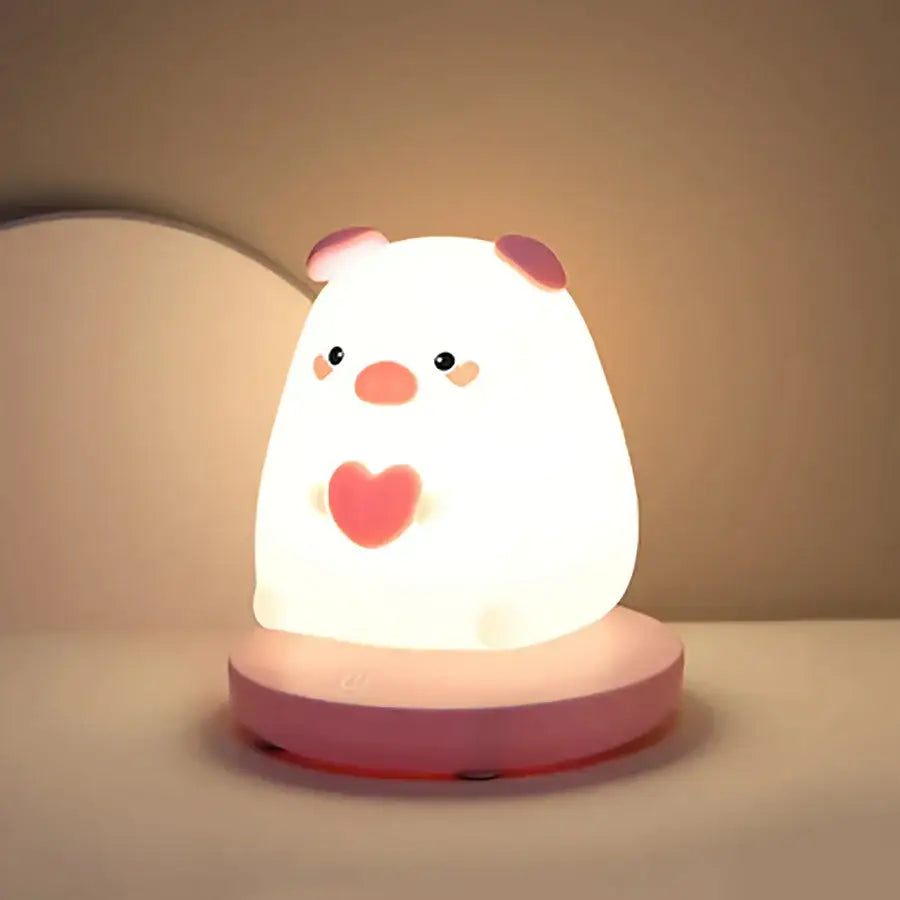 Cute white silicone kids animal night light with pink ears nose and heart decorbites kids animal bedroom decor