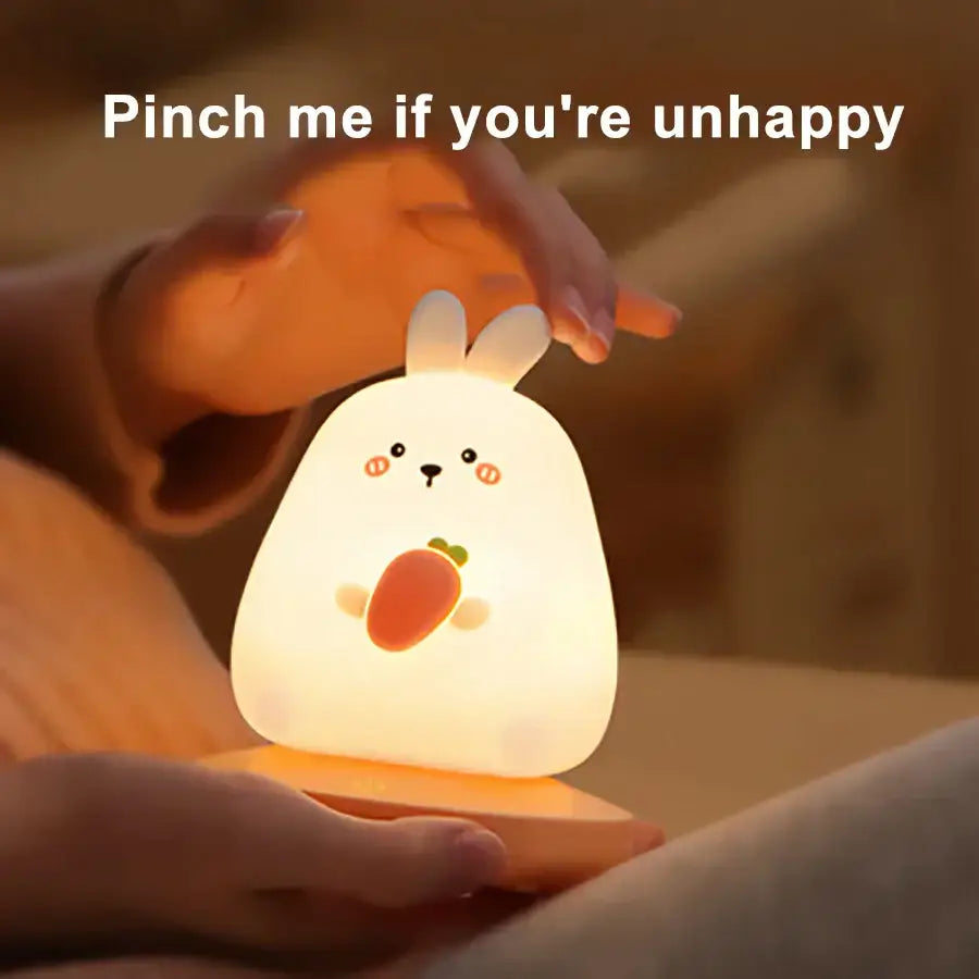 Panda white and black kids animal silicone night light in soft glowing white rabbit shape with carrot decorbites kids animal design
