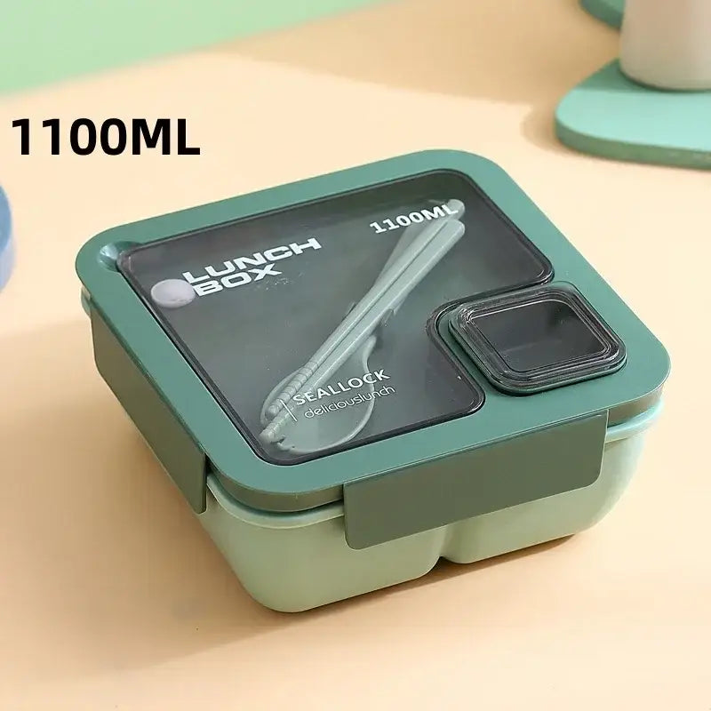 Pastel decorbites bento box set with teal and light green two-toned plastic container 1100ml and utensil compartment