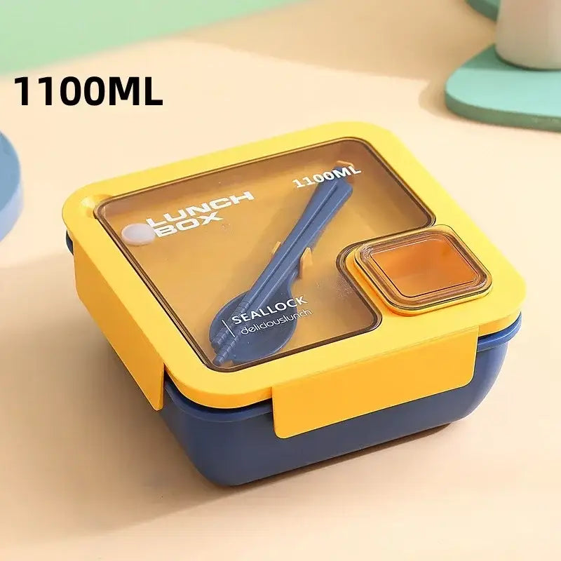Yellow and blue sealock plastic bento box set with transparent lid and 1100ml capacity from decorbites kitchen container