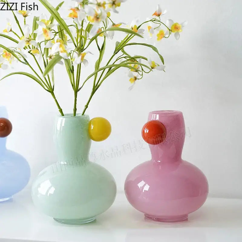 Pastel pink glossy glass ball glass vase with round orange accent for decorbites colorful ball living room decor