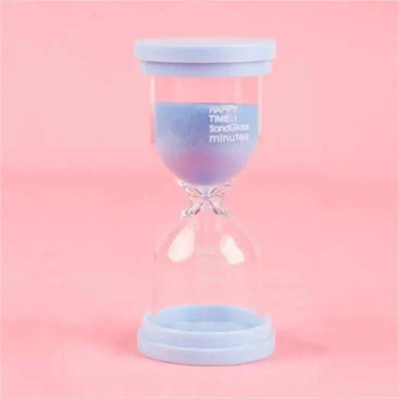 Pastel blue and pink hourglass sand timer set with clear glass and gradient purple to pink sand for kids bedroom decor