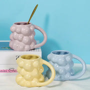 Pastel bubbly grape ceramic mug with textured surface and curved handle for kitchen milk cup decorbites grape ceramic gift