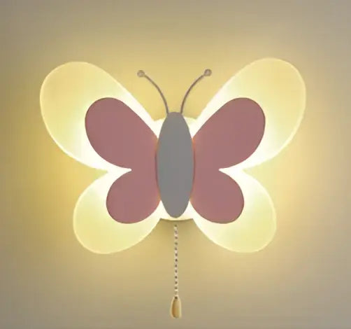 Pastel pink and cream butterfly girl room lamp with golden pull chain decorative wall sconce for bedroom decorbites butterfly girl