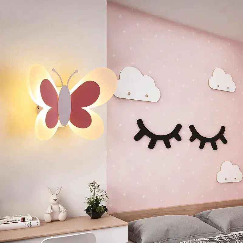 A warm glowing butterfly girl room lamp with red and white wings for decorbites butterfly girl bedroom light