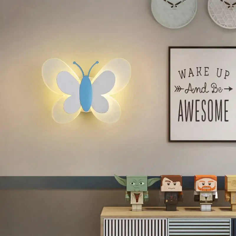 Blue butterfly girl room lamp with translucent white wings emitting warm glow for decorbites butterfly girl decor