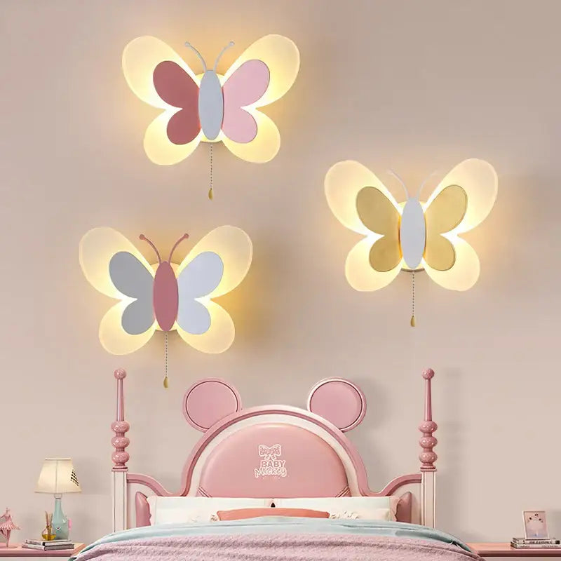 Pastel-colored butterfly girl room lamp wall sconce with soft glowing lights and dangling chains for decorbites butterfly girl decor