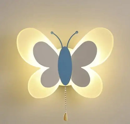 Blue and white butterfly girl room lamp wall sconce with warm glowing light for pastel decorbites butterfly girl decor