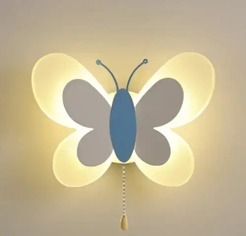Blue and white butterfly girl room lamp wall sconce with warm glowing light for pastel decorbites butterfly girl decor