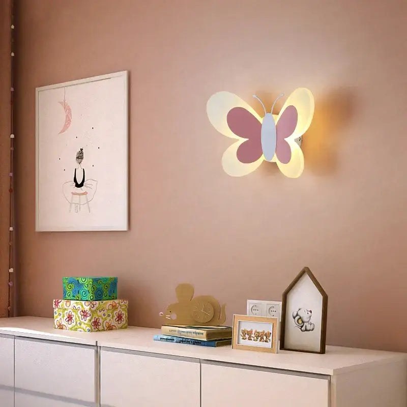 Pastel pink and cream butterfly girl room lamp wall sconce with soft glowing light for bedroom decorbites butterfly girl decor