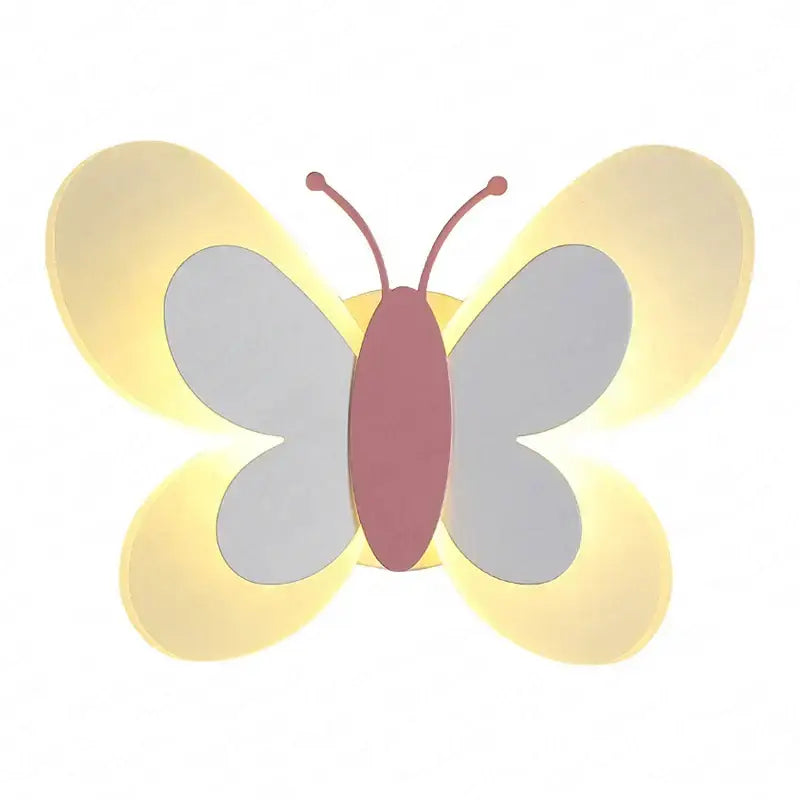 A soft yellow and gray butterfly girl room lamp with a pink body decorbites butterfly girl wall sconce light