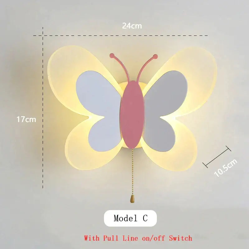Pastel butterfly wall lamp with translucent wings and pink body decorbites butterfly wall for kids bedroom decor