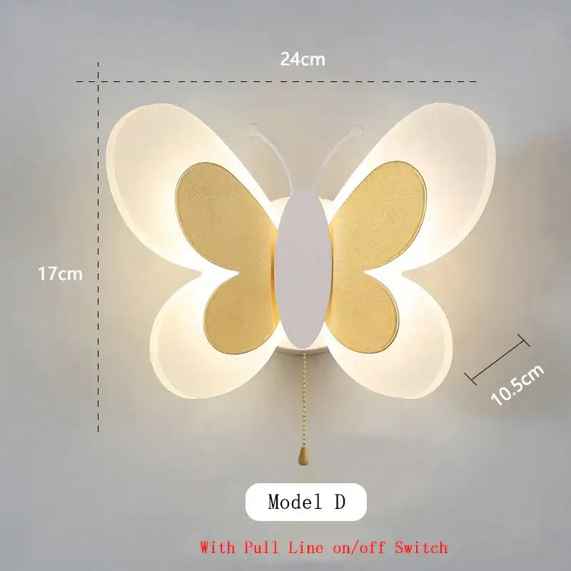 Pastel butterfly wall lamp with translucent white wings gold-toned panels and pull-chain switch for kids bedroom decorbites butterfly wall lamp