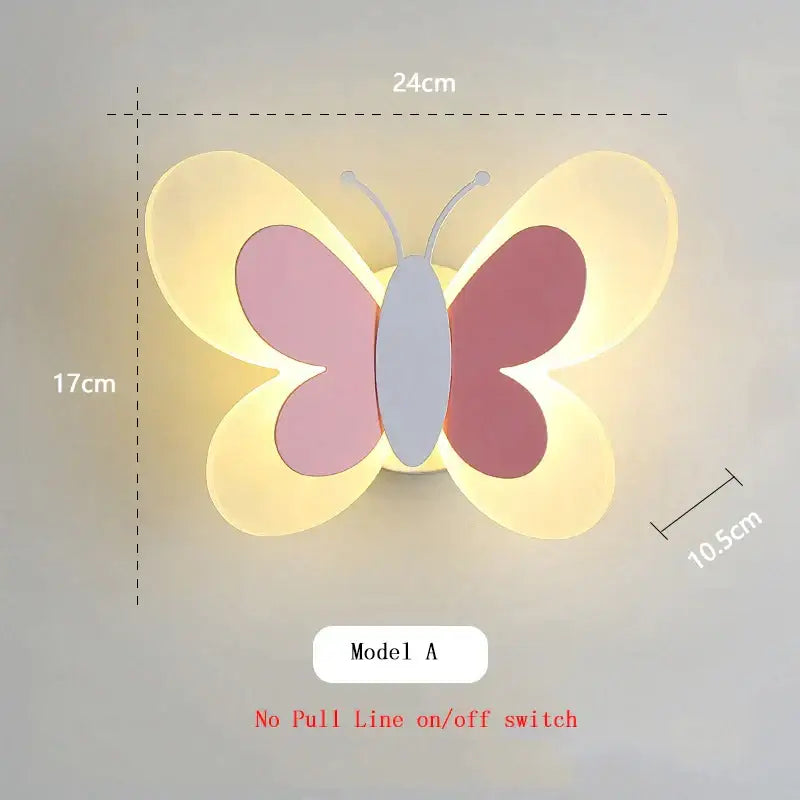Pastel pink and lavender butterfly wall lamp with soft glowing light for kids bedroom and nursery decorbites butterfly wall lamp