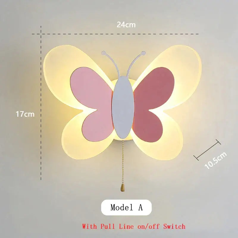 Pastel pink and lavender butterfly wall lamp with soft glowing light for kids bedroom and nursery decorbites butterfly wall