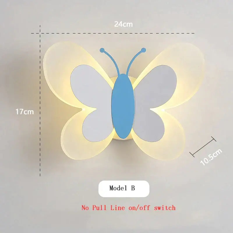 Pastel butterfly wall lamp with soft glowing translucent yellow wings and solid blue body decorbites butterfly wall lamp for kids bedroom