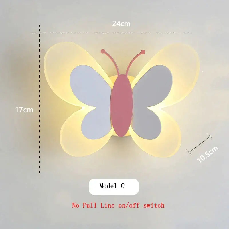 Pastel butterfly wall lamp with soft glowing translucent yellow wings and pink body for kids bedroom decorbites butterfly wall