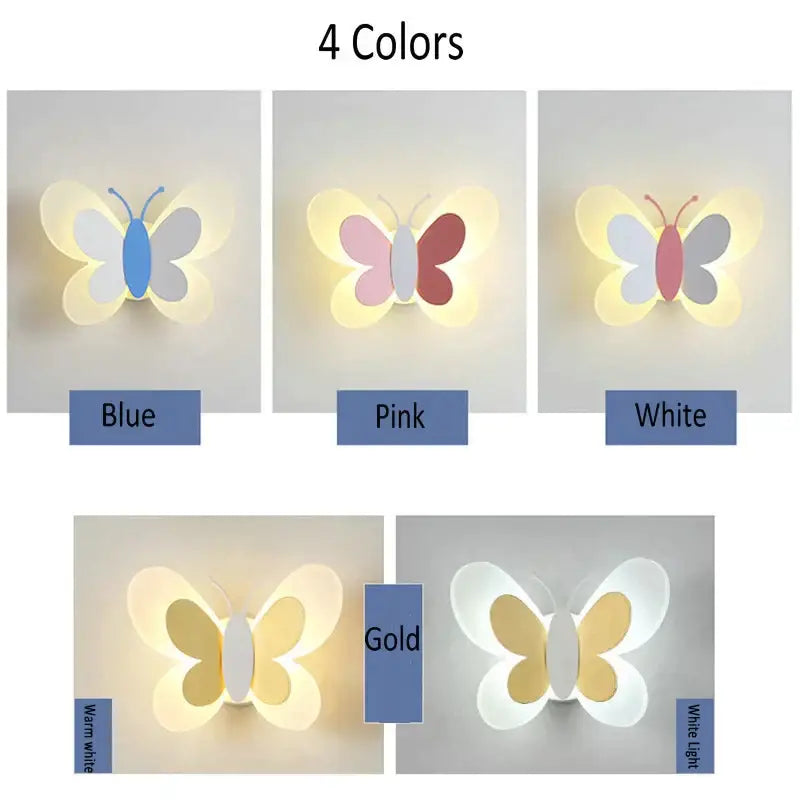 Pastel butterfly wall lamp set in blue pink white and gold for kids bedroom nursery decorbites butterfly wall lamp