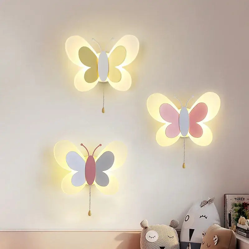 Pastel butterfly wall lamp set with illuminated yellow pink and lavender wings for kids bedroom decorbites butterfly wall lamp
